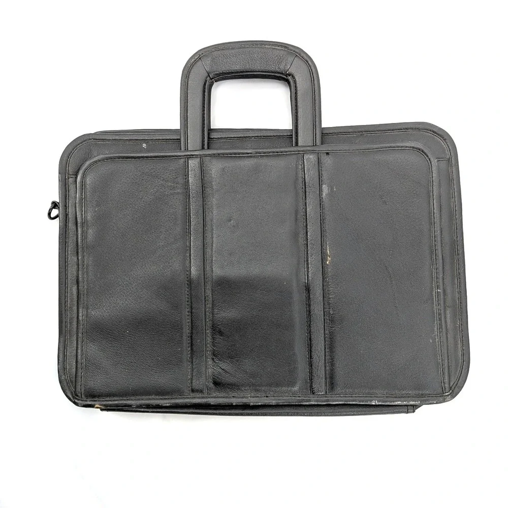 Vintage Black Faux Leather Briefcase Attache‎ Case Drop-In Handles